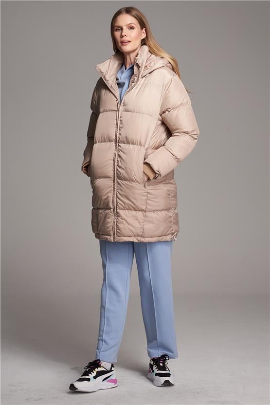 Çetinkaya Fithit 9729 Kapüşonlu Şişme Mont Krem