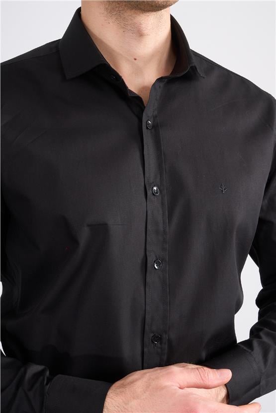 Çetinkaya Mentality 106 Erkek Slim Fit Kalıp Uzun Kol Siyah Gömlek