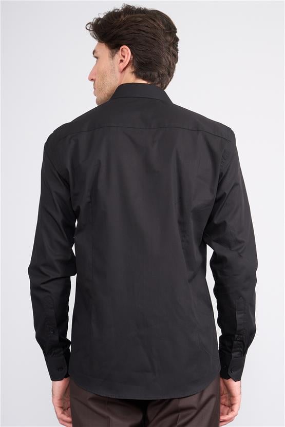 Çetinkaya Mentality 106 Erkek Slim Fit Kalıp Uzun Kol Siyah Gömlek