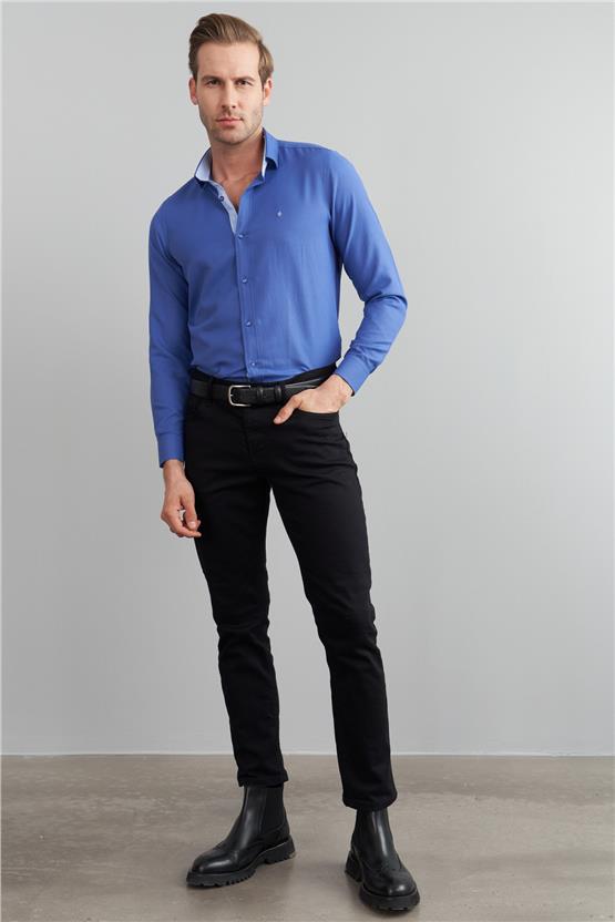 Çetinkaya Mentality 1889 Oxford Uzun Kol Slim Fit İndigo Gömlek