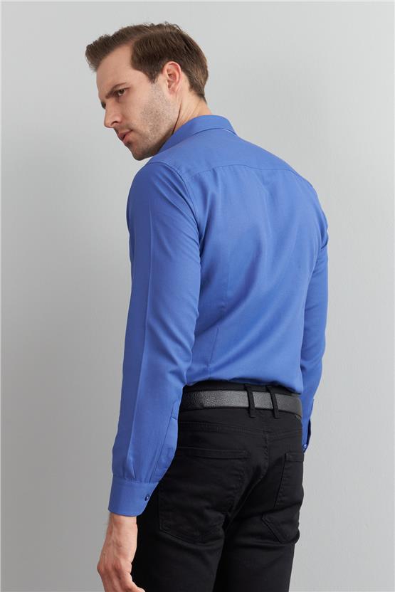 Çetinkaya Mentality 1889 Oxford Uzun Kol Slim Fit İndigo Gömlek