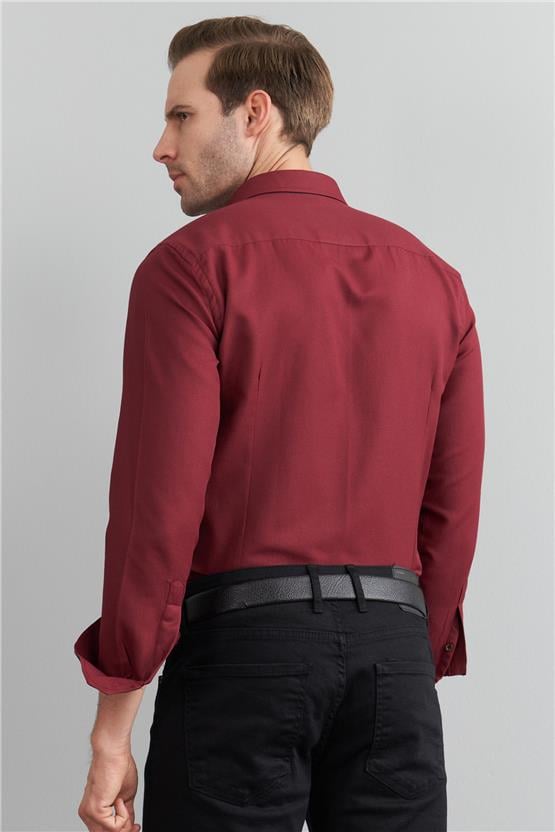 Çetinkaya Mentality 1889 Oxford Uzun Kol Slim Fit Bordo Gömlek