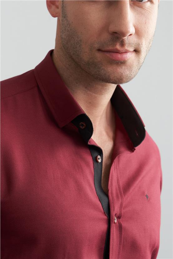 Çetinkaya Mentality 1889 Oxford Uzun Kol Slim Fit Bordo Gömlek