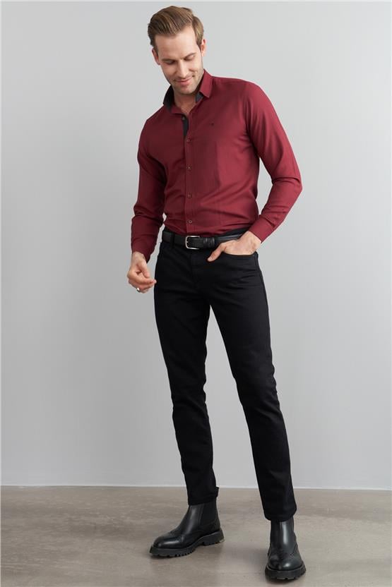 Çetinkaya Mentality 1889 Oxford Uzun Kol Slim Fit Bordo Gömlek