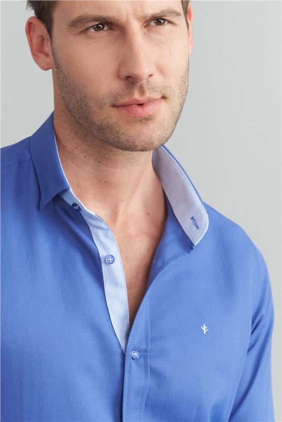 Çetinkaya Mentality 1889 Oxford Uzun Kol Slim Fit İndigo Gömlek