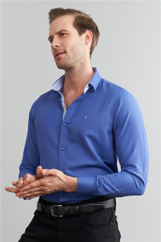 Çetinkaya Mentality 1889 Oxford Uzun Kol Slim Fit İndigo Gömlek