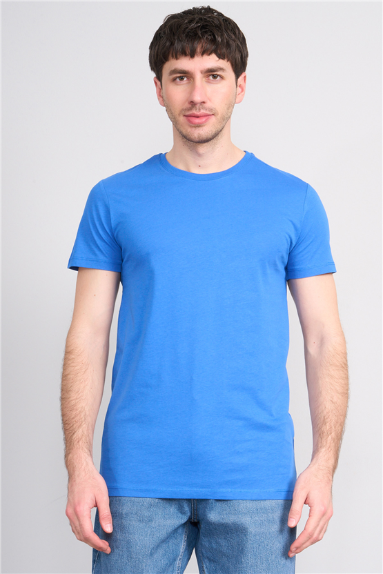 Çetinkaya Mentality 2772 Bisiklet Yaka Slimfit Basic T-shirt Cobalt