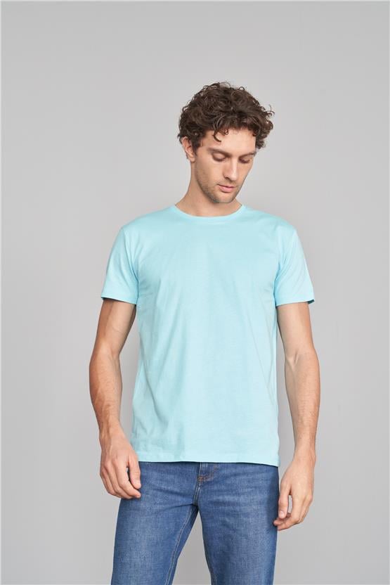 Çetinkaya Mentality 2772 Bisiklet Yaka Penye Slim Fit Aqua T-Shirt