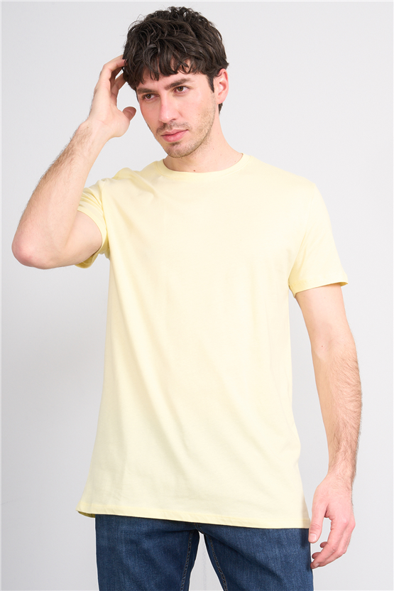 Çetinkaya Mentality 2772 Bisiklet Yaka Slimfit Basic T-shirt Uçuk Sarı