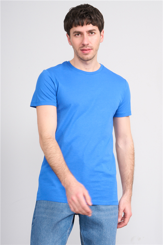 Çetinkaya Mentality 2772 Bisiklet Yaka Slimfit Basic T-shirt Cobalt
