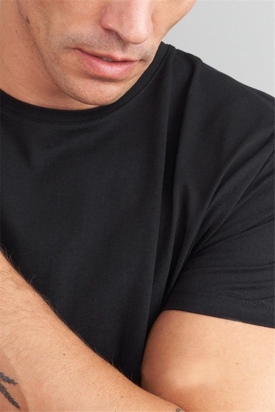 Çetinkaya Mentality 2772 Bisiklet Yaka Büyük Beden Slimfit Basic T-shirt Siyah