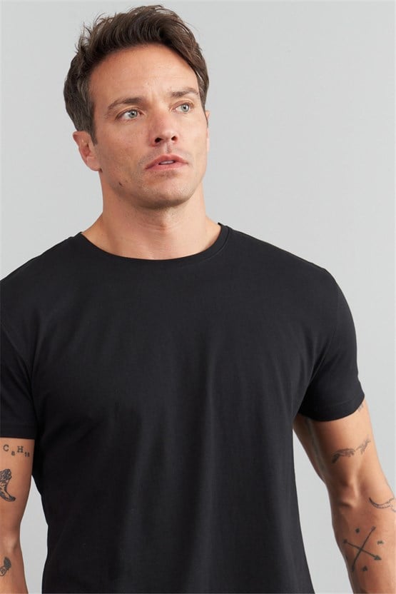 Çetinkaya Mentality 2772 Bisiklet Yaka Slimfit Basic T-shirt Siyah