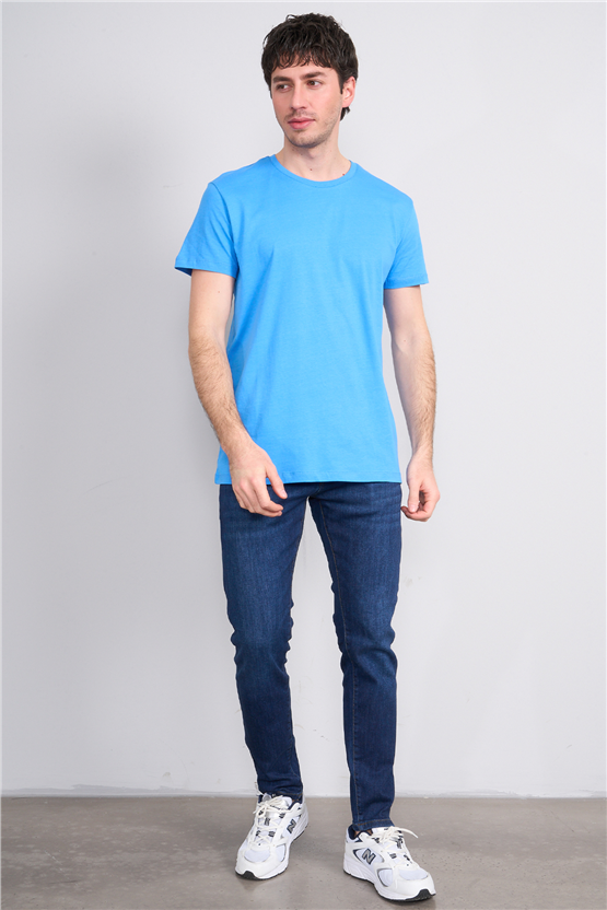 Çetinkaya Mentality 2772 Bisiklet Yaka Slimfit Basic T-shirt Koyu Mavi