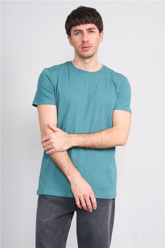 Çetinkaya Mentality 2772 Bisiklet Yaka Slimfit Basic T-shirt Petrol