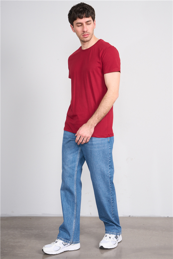 Çetinkaya Mentality 2772 Bisiklet Yaka Slimfit Basic T-shirt Bordo
