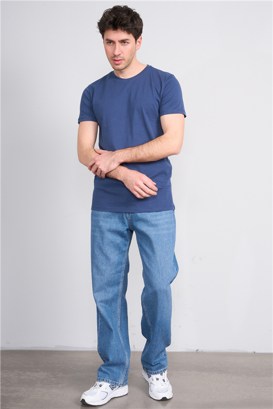 Çetinkaya Mentality 2772 Bisiklet Yaka Slimfit Basic T-shirt İndigo