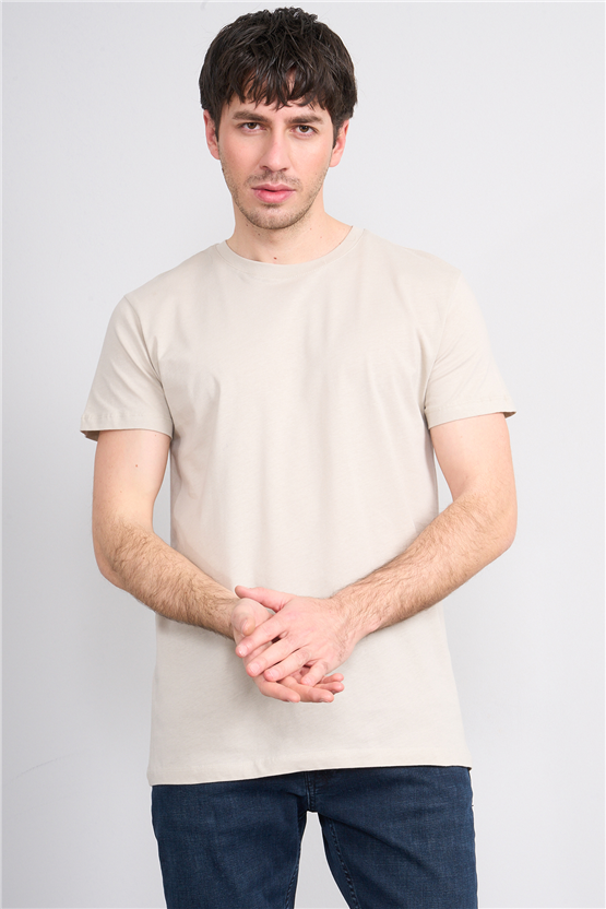 Çetinkaya Mentality 2772 Bisiklet Yaka Slimfit Basic T-shirt Vizon