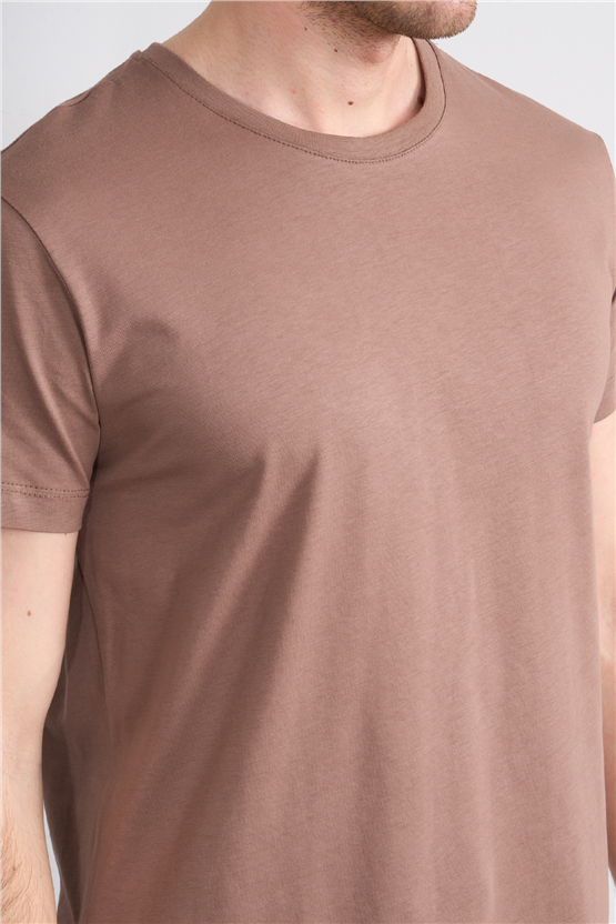 Çetinkaya Mentality 2772 Bisiklet Yaka Slimfit Basic T-shirt Kakao