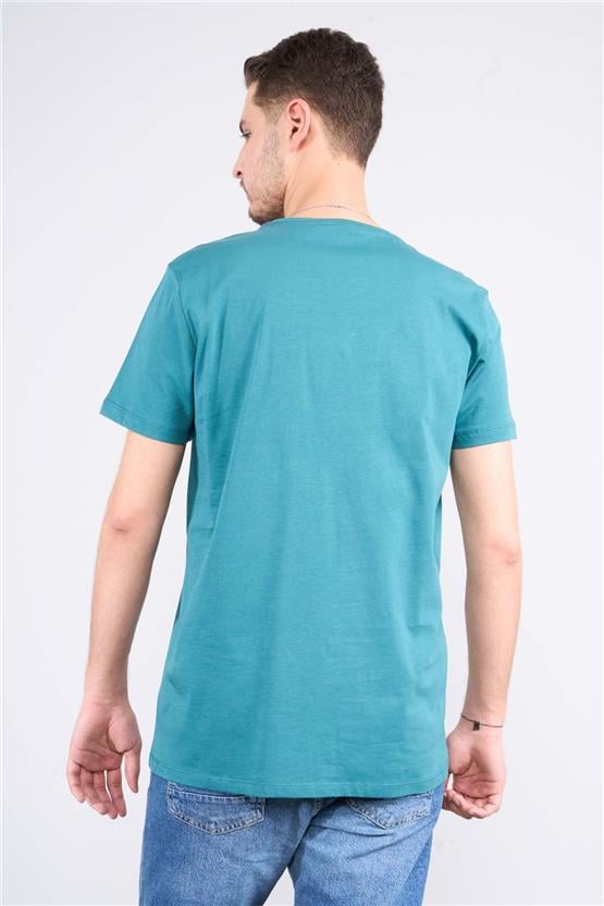 Çetinkaya Mentality 2772 Bisiklet Yaka Penye T-shırt Açık Petrol