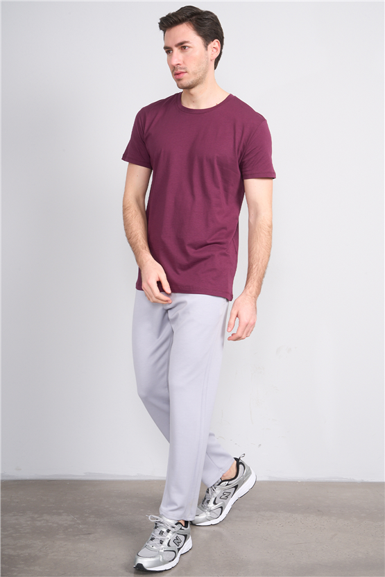 Çetinkaya Mentality 2772 Bisiklet Yaka Slimfit Basic T-shirt Mürdüm