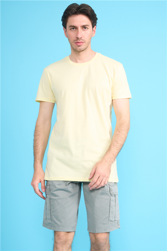 Çetinkaya Mentality 2772 Bisiklet Yaka Slimfit Basic T-shirt Uçuk Sarı
