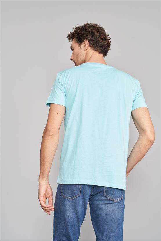 Çetinkaya Mentality 2772 Bisiklet Yaka Penye Slim Fit Aqua T-Shirt
