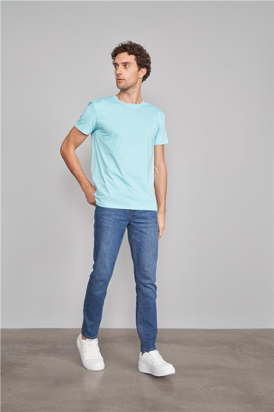 Çetinkaya Mentality 2772 Bisiklet Yaka Penye Slim Fit Aqua T-Shirt