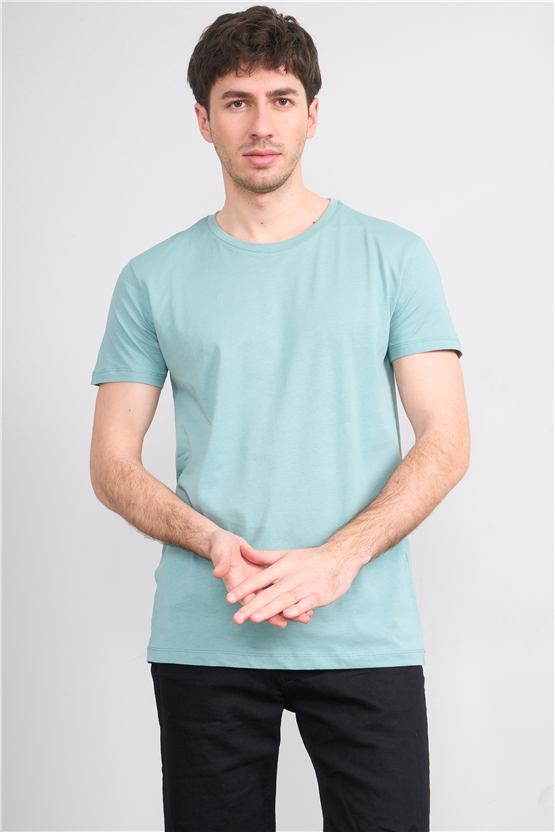 Çetinkaya Mentality 2772 Bisiklet Yaka Slimfit Basic T-shirt Açık Petrol
