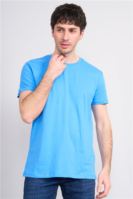 Çetinkaya Mentality 2772 Bisiklet Yaka Slimfit Basic T-shirt Koyu Mavi