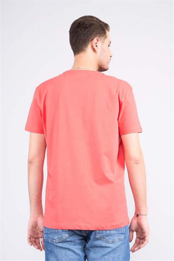 Çetinkaya Mentality 2772 Bisiklet Yaka Penye Slim Fit Nar Çiçeği T-shırt