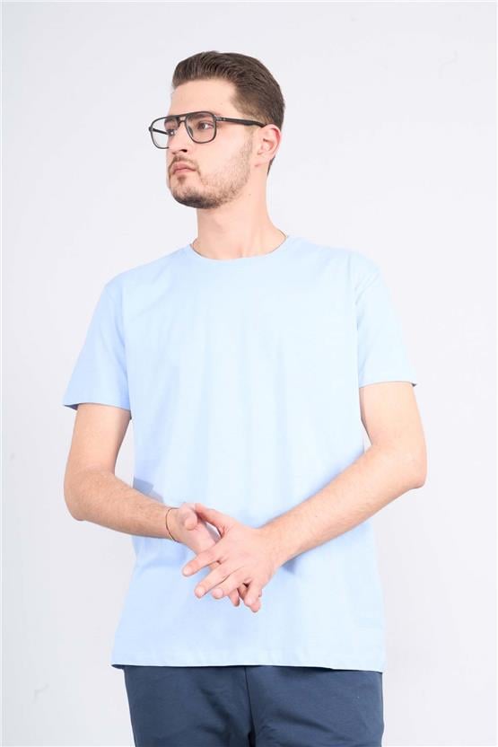 Çetinkaya Mentality 2772  Bisiklet Yaka Basic T-Shirt Açık Mavi
