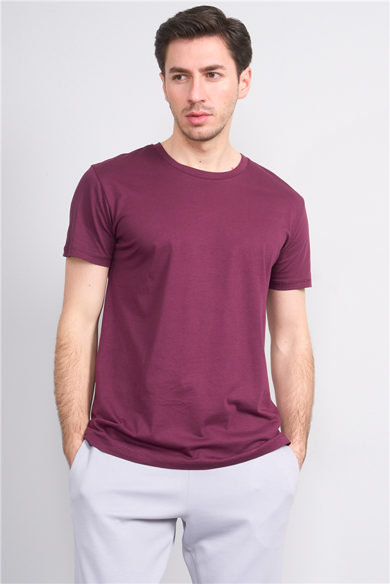 Çetinkaya Mentality 2772 Bisiklet Yaka Slimfit Basic T-shirt Mürdüm