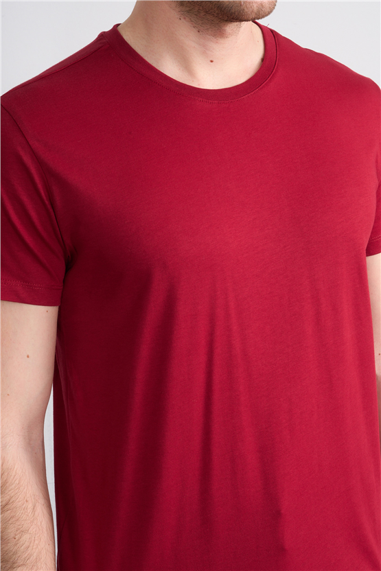 Çetinkaya Mentality 2772 Bisiklet Yaka Slimfit Basic T-shirt Bordo