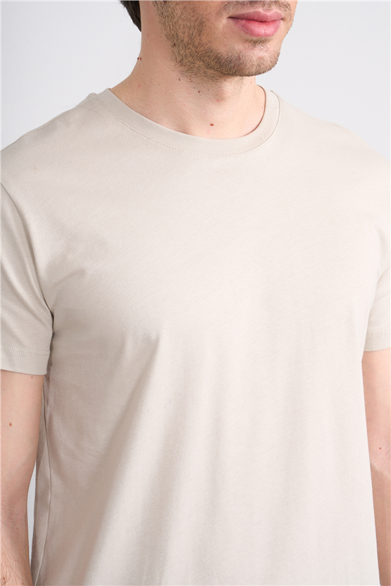 Çetinkaya Mentality 2772 Bisiklet Yaka Slimfit Basic T-shirt Vizon