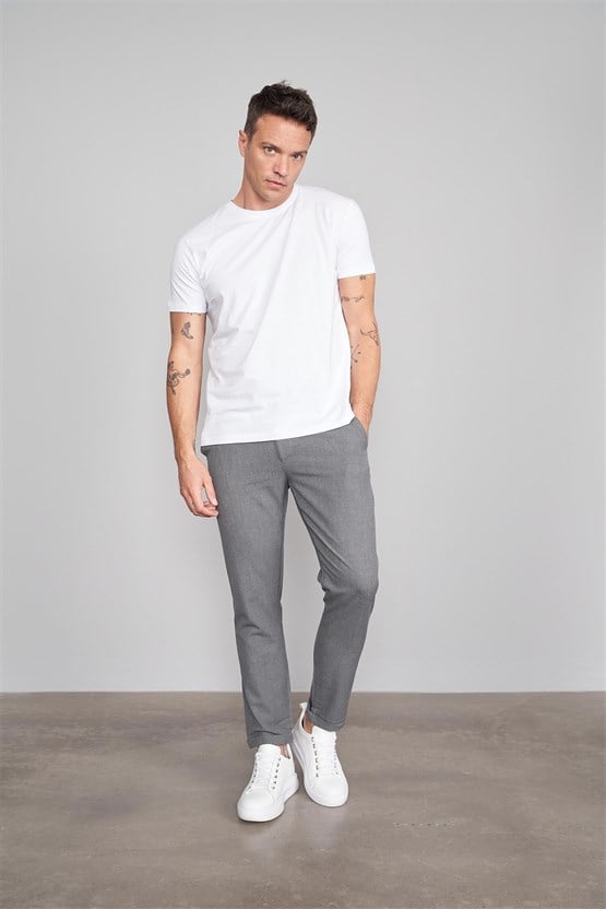 Çetinkaya Mentality 2772 Bisiklet Yaka Büyük Beden Slimfit Basic T-shirt Beyaz