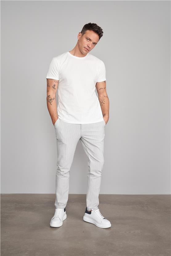 Çetinkaya Mentality 2772 Bisiklet Yaka Penye Slim Fit Krem T-shırt