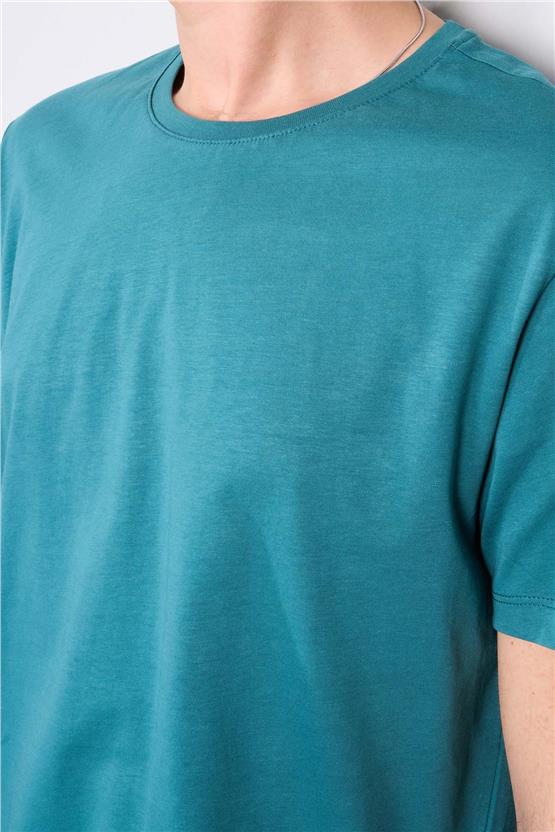 Çetinkaya Mentality 2772 Bisiklet Yaka Penye T-shırt Açık Petrol