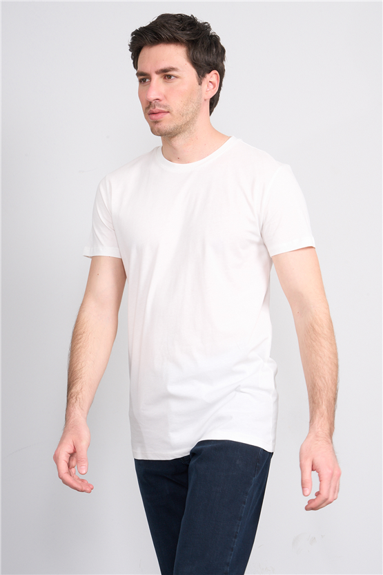 Çetinkaya Mentality 2772 Bisiklet Yaka Slimfit Basic T-shirt Krem