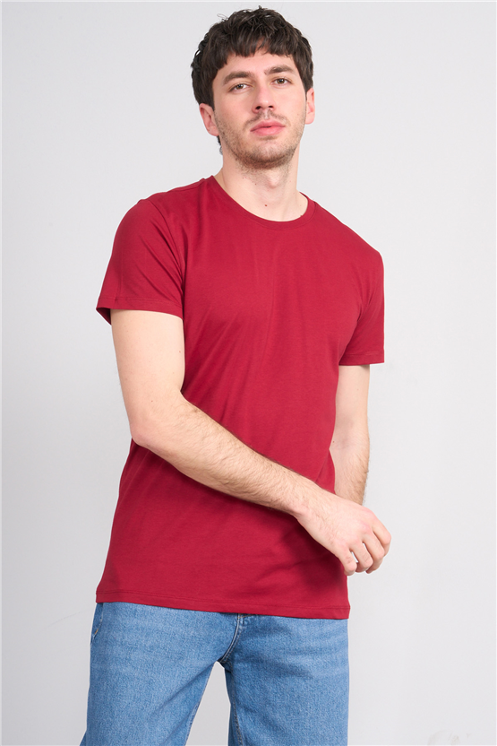 Çetinkaya Mentality 2772 Bisiklet Yaka Slimfit Basic T-shirt Bordo