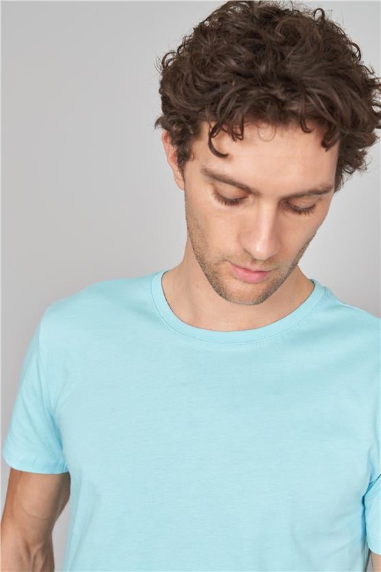 Çetinkaya Mentality 2772 Bisiklet Yaka Penye Slim Fit Aqua T-Shirt