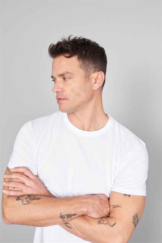 Çetinkaya Mentality 2772 Bisiklet Yaka Basic T-Shirt Beyaz