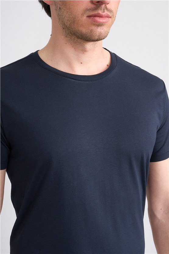 Çetinkaya Mentality 2772 Bisiklet Yaka Slimfit Basic T-shirt Lacivert