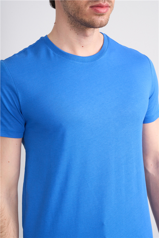 Çetinkaya Mentality 2772 Bisiklet Yaka Slimfit Basic T-shirt Cobalt