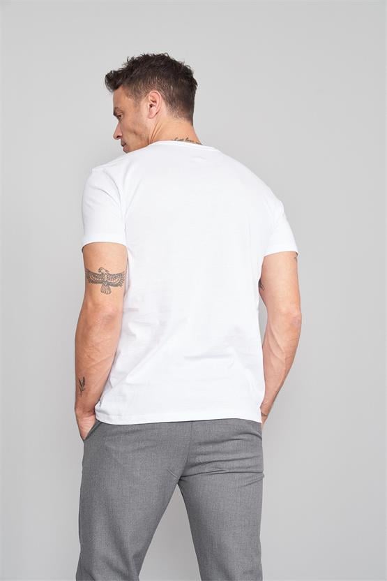 Çetinkaya Mentality 2772 Bisiklet Yaka Basic T-Shirt Beyaz