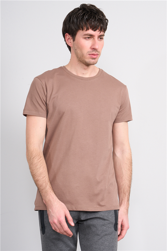Çetinkaya Mentality 2772 Bisiklet Yaka Slimfit Basic T-shirt Kakao