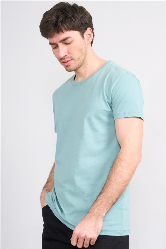 Çetinkaya Mentality 2772 Bisiklet Yaka Slimfit Basic T-shirt Açık Petrol