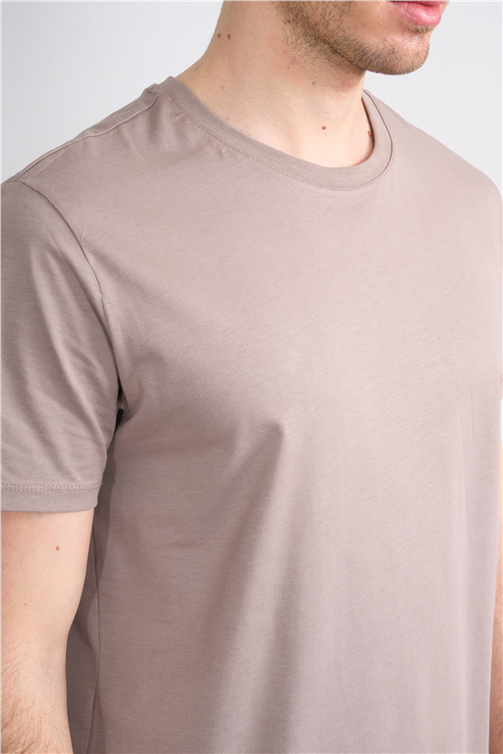 Çetinkaya Mentality 2772 Bisiklet Yaka Slimfit Basic T-shirt Koyu Vizon