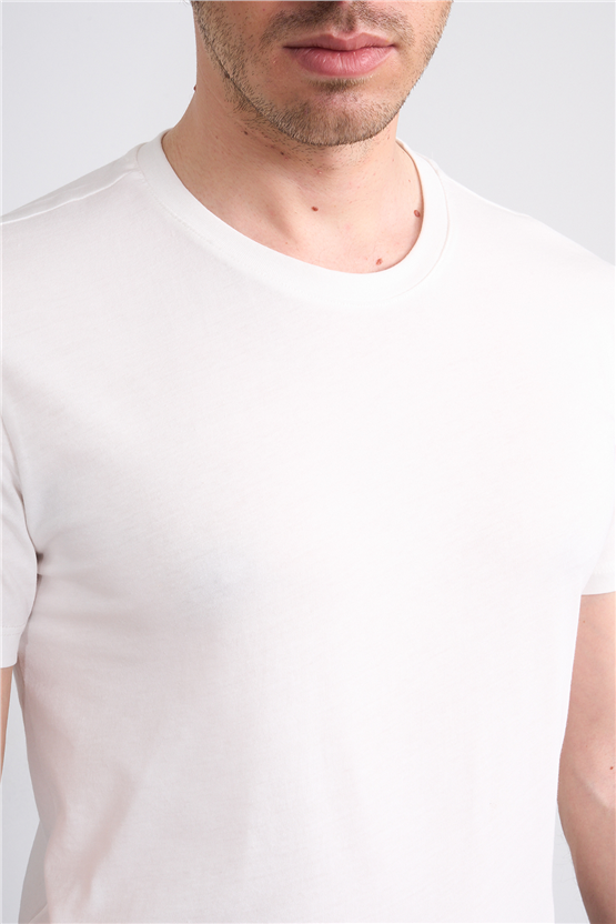 Çetinkaya Mentality 2772 Bisiklet Yaka Slimfit Basic T-shirt Krem