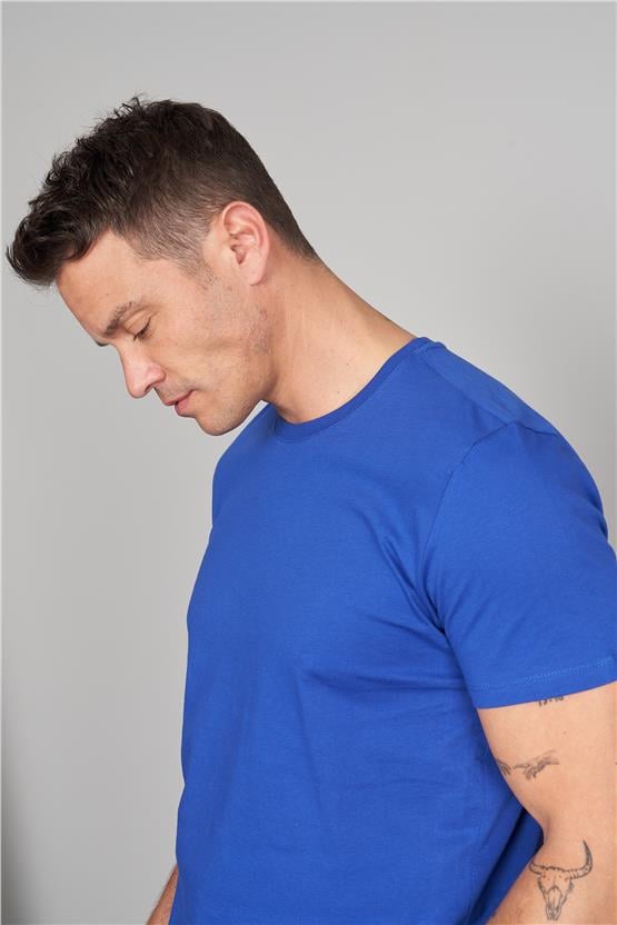 Çetinkaya Mentality 2772 Bisiklet Yaka Penye Slim Fit Açık Saks T-shırt