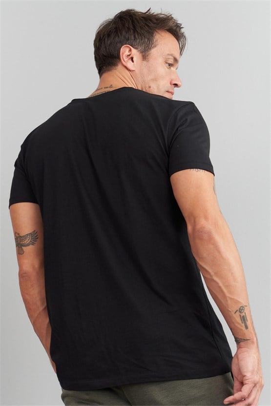 Çetinkaya Mentality 2772 Bisiklet Yaka Büyük Beden Slimfit Basic T-shirt Siyah